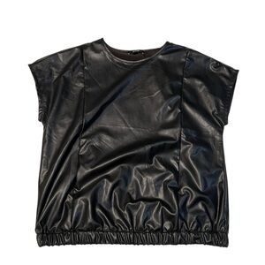 A.U.W. Faux Leather Blouse Black Dolman Sleeve S